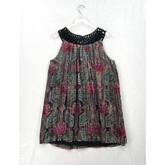 ANTHROPOLOGIE MOULINETTE SOEURS Velvet Burnout Dress Large Black Print Swing - Picture 5 of 16